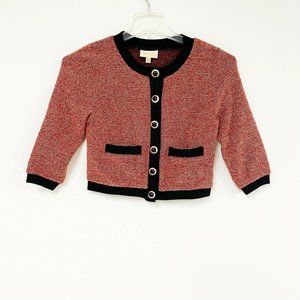 Modcloth Red Gold Button Up In Rare Warm Cardigan